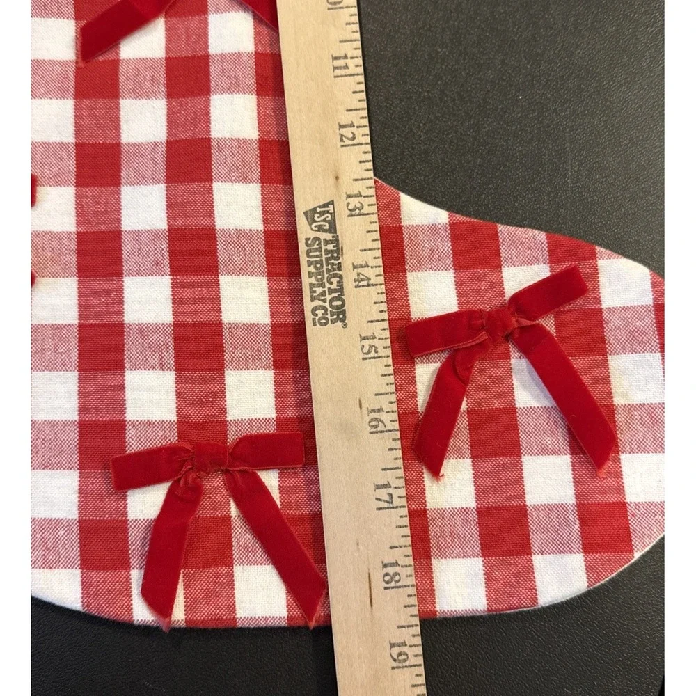 Mud Pie Red White Gingham Velvet Bow Holiday Christmas Stocking‎ 18 Inch NEW